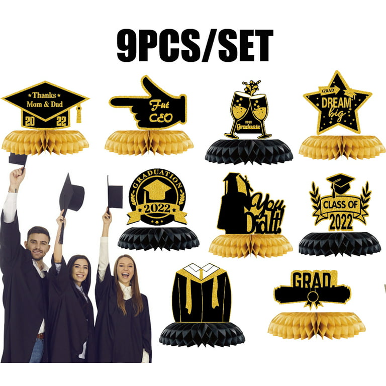 9pcs Retirement Party Centerpiece Honeycomb Black-gold Table