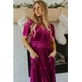 thumbnail image 6 of Women's Red Dahlia Velvet Tiered Maxi Dress with Short Sleeves - [ZhiHiMeRi] | (US 16-18)XL, 6 of 12