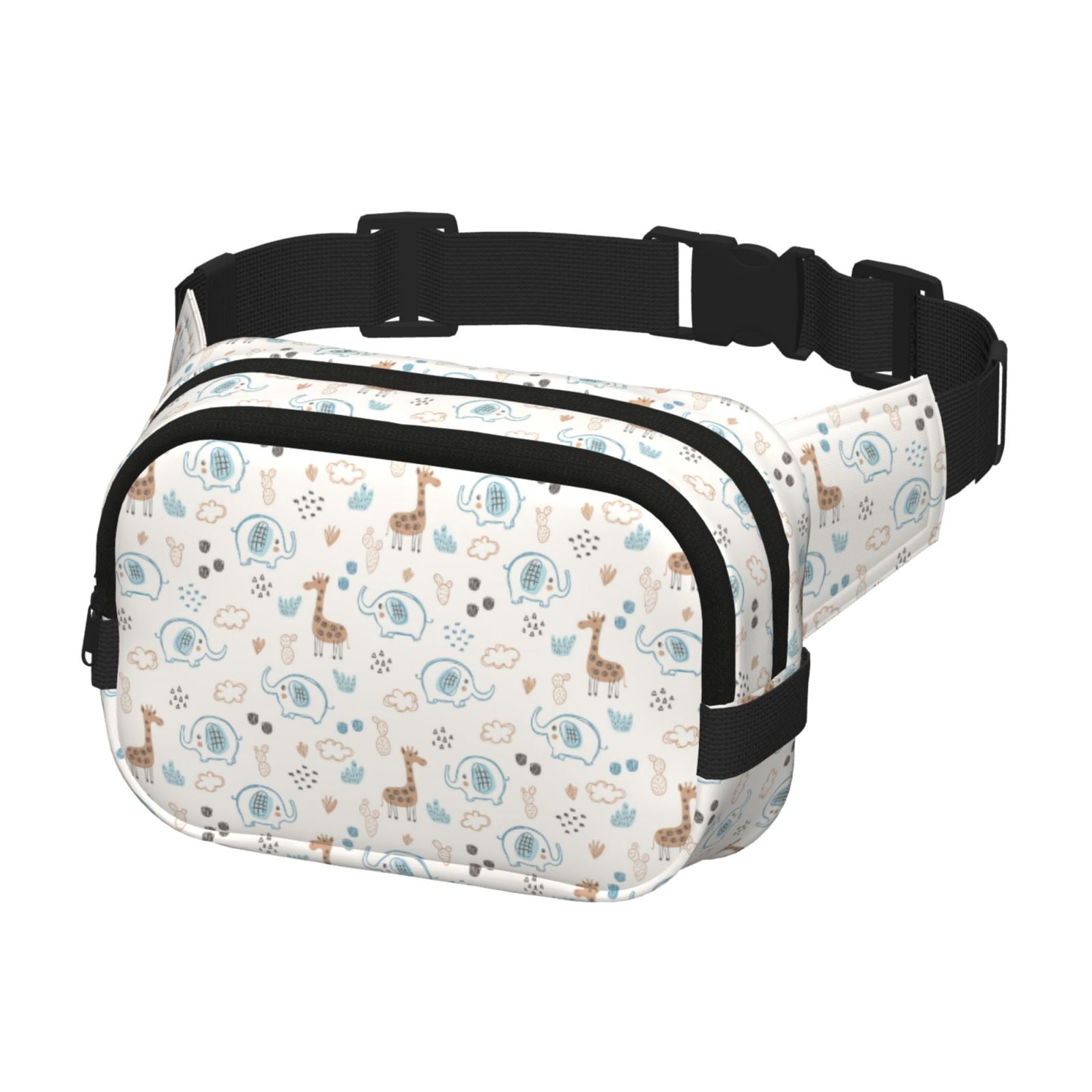 Picia Elephants And Giraffes Print Square Double-Layer Waist Bag Mini Adjustable Waist Belt Bag Exercise Running Travel Hiking