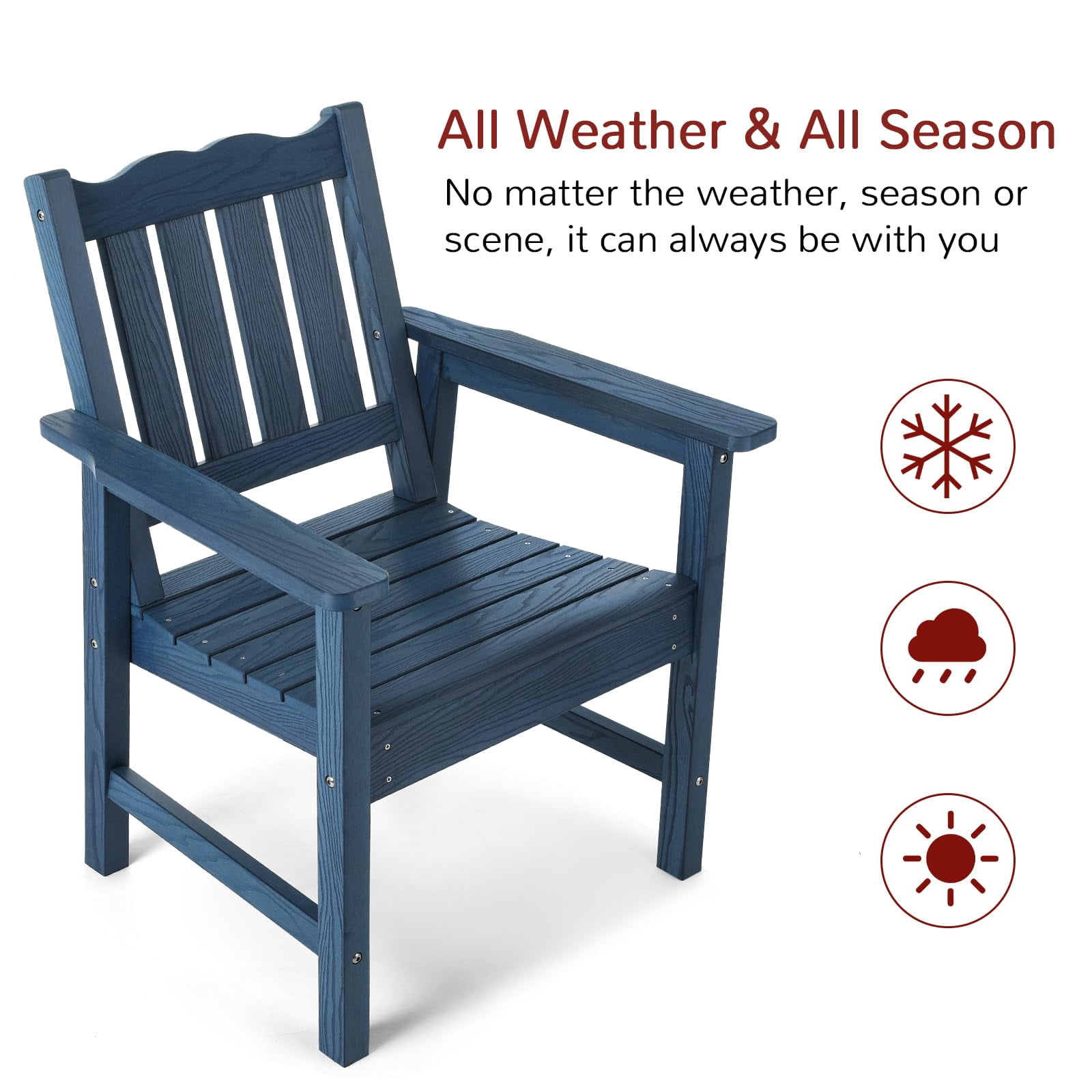 Stoog Patio Chair with Backrest, Oversized All-Weather Outdoor Dining Chair for Garden, Backyard, 400 lbs Weight Capacity, Blue