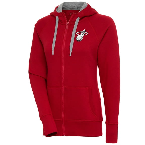Women's Antigua Red Miami Heat Brushed Metallic Victory Full-Zip Hoodie