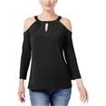 thumbnail image 1 of INC Blusa de punto con hombros descubiertos para mujer, negro, mediano, 1 of 1