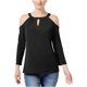 thumbnail image 1 of INC Blusa de punto con hombros descubiertos para mujer, negro, mediano, 1 of 1
