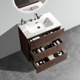 thumbnail image 2 of 30-Inch Walnut Freestanding Bathroom Vanity with Integrated White Sink, 3 Faucet Holes Design, Spacious Storage Cabinet & Pre-Assembled Frame - Modern Bathrooms, No Drain/Faucet Included, 2 of 8