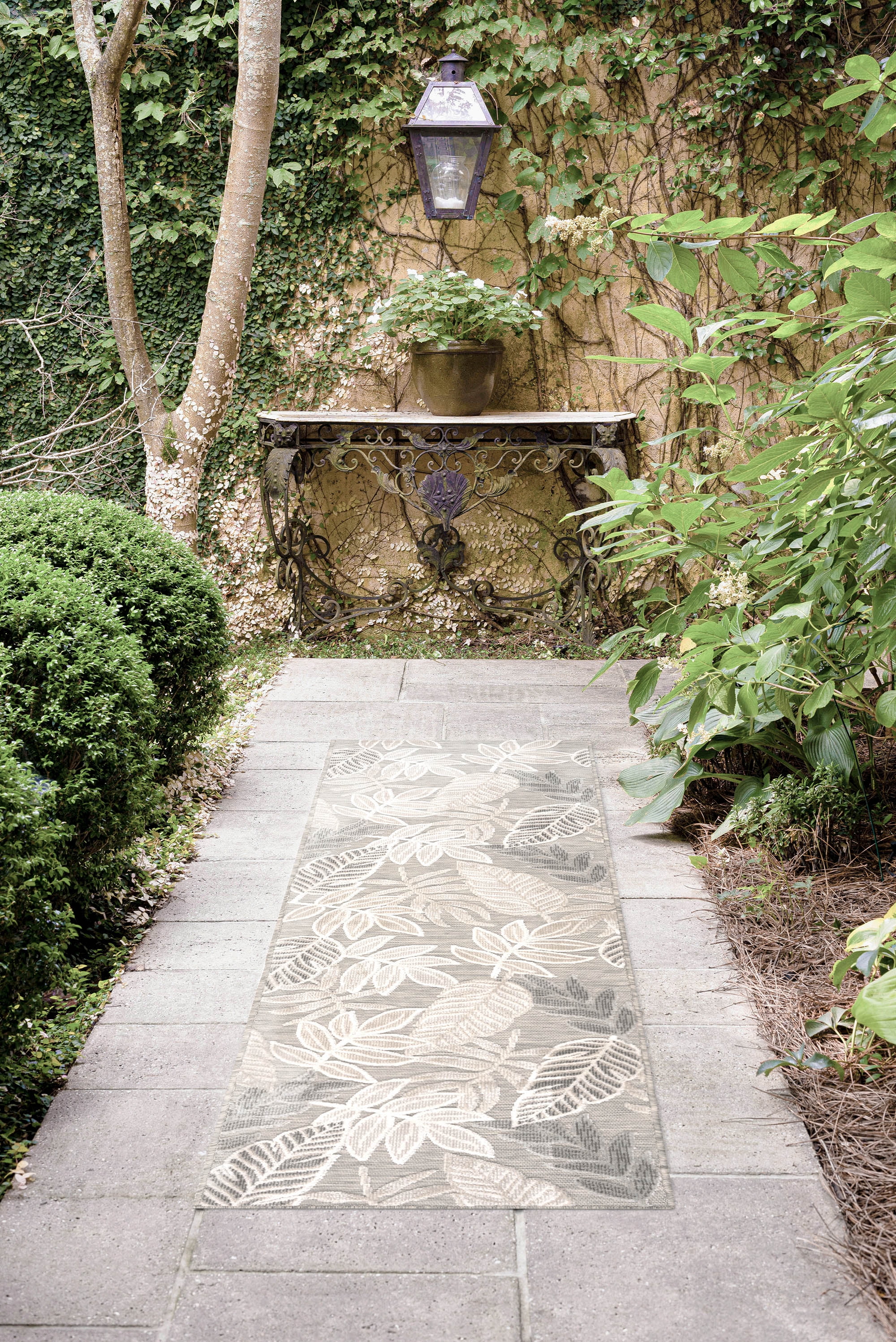 Bliss Rugs Floral Indoor Outdoor Rug Water Resistant Runner Rug for Patio, Hallway, Entryway, Deck, Gray ,2' x 8'