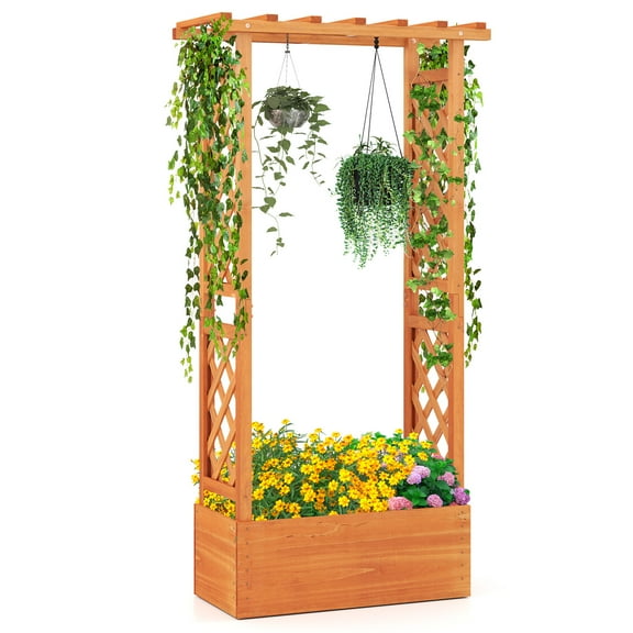 Patiojoy 1pc Raised Garden Bed with Trellis Wood Elevated Garden Bed with Hanging Roof  Planter Box Small
