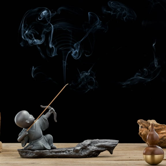 TJ Global Ceramic Monk with Bow and Arrow Incense Burner for Incense Stick and Cone Holder, Ash Catcher Tray