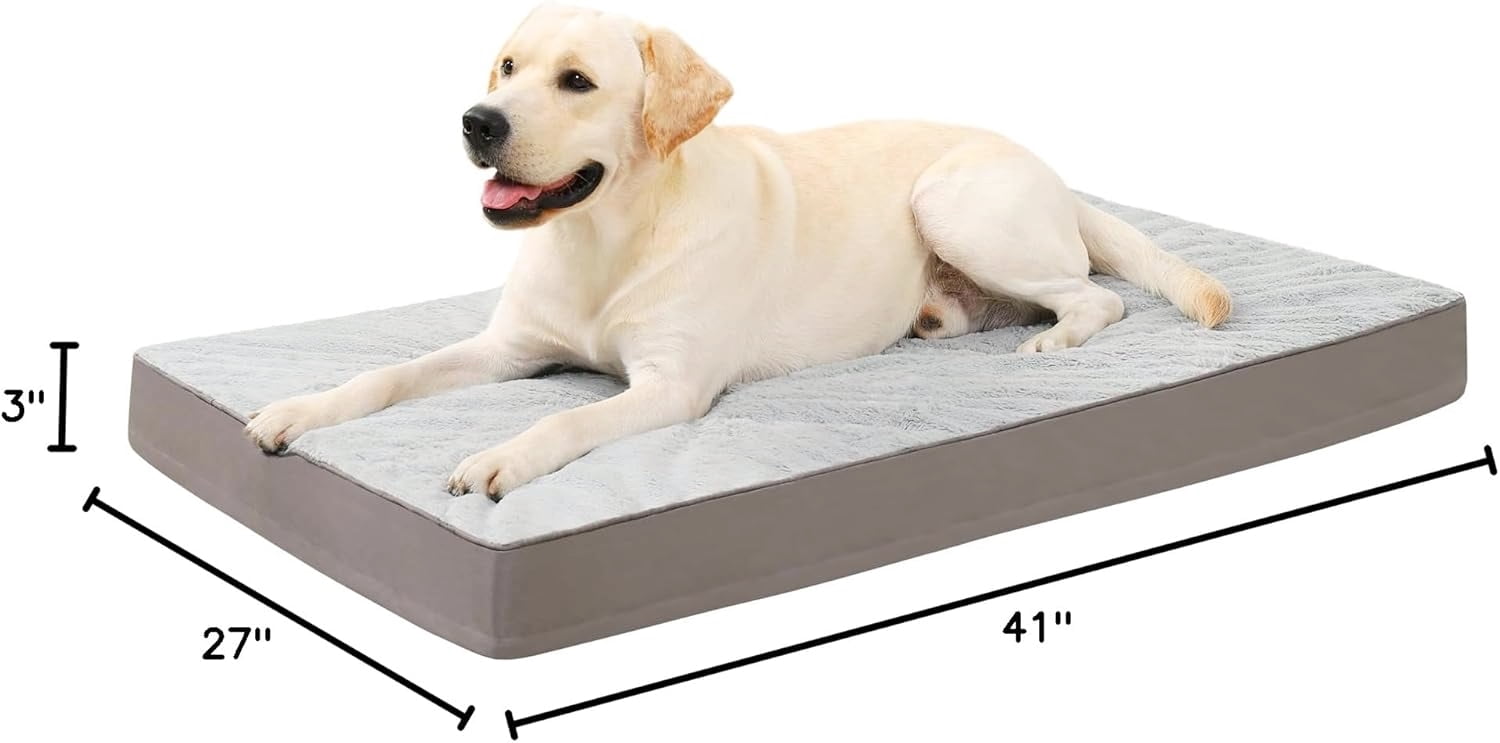 Deluxe Orthopedic Dog Bed Gray 41 x 27 Inch Plush Removable Zipper Cover