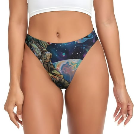 Rateoe Rainbow Astronaut Space Landscape Pattern Seamless Women Underwear Thongs No Show Ladies Thong No Line Breathable Comfortable Panties Undies for Women-Medium