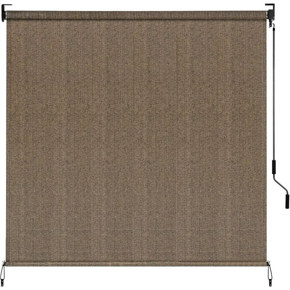 LIFERUN Outdoor Roller Sun Shade 8' W x 8' H, HDPE Shade Cloth for Patio Pergola, Aluminum Tube with Cordless Wand Crank Operation, Sunshade for Outdoor Patio, Porch, and Garden(Coffee)