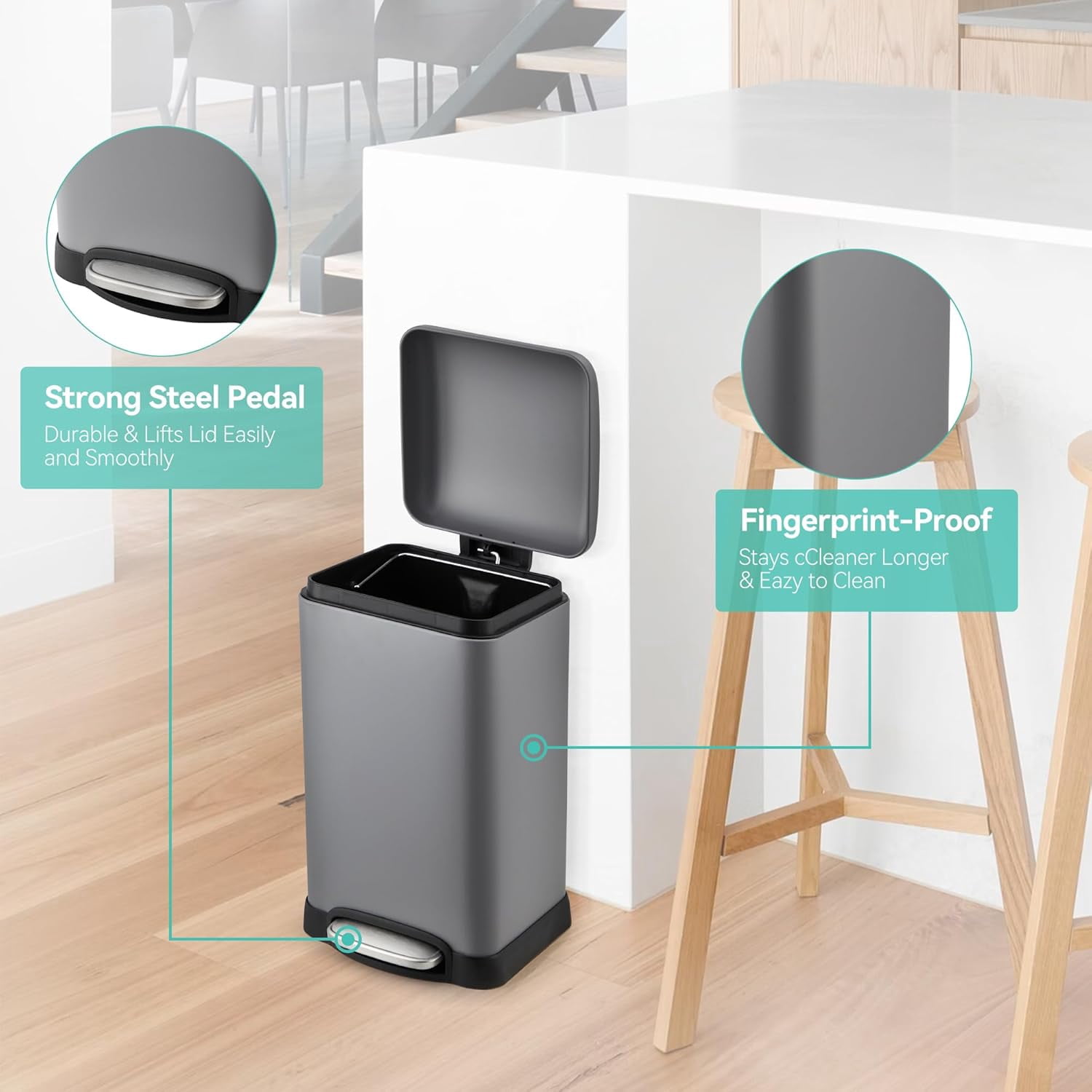 12Gallon Step Trash Can with Soft-Close Lid,Stainless Steel Garbage Bin with Removable Inner Bucket for Kitchen,Home,Office