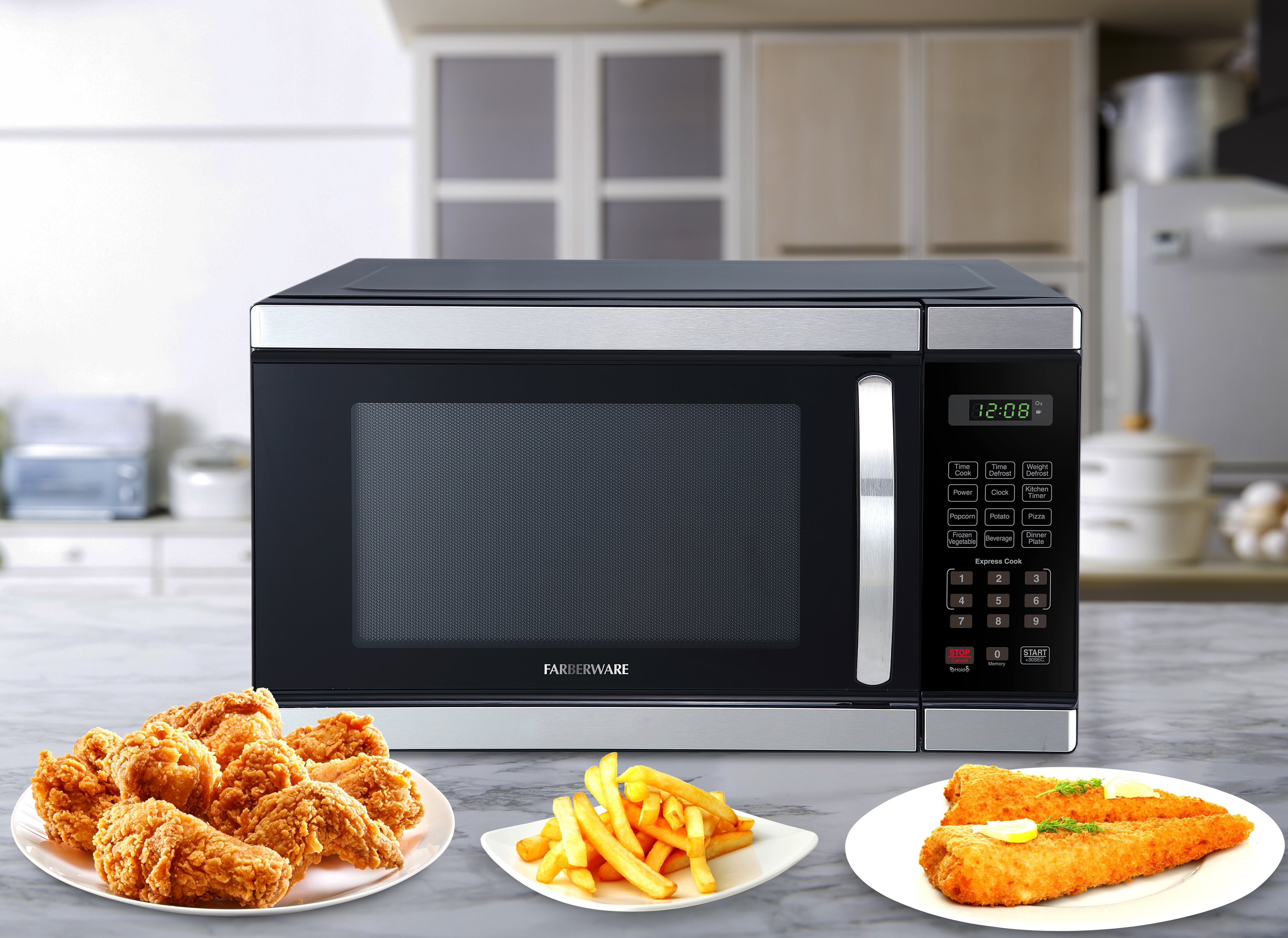 Farberware 1.1 cu ft Microwave Oven, 1000W Professional Countertop Microwave Oven, Stainless Steel