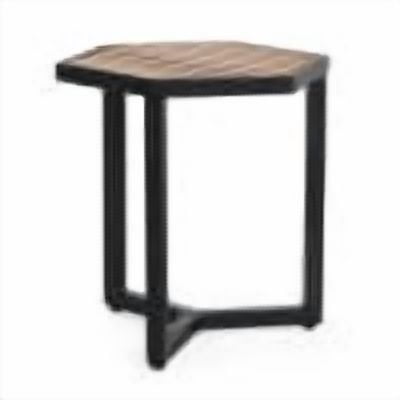 Outdoor Industrial Style Side Table, Wood and Metal Craft Accent Table for Patio Garden, Wood and Black