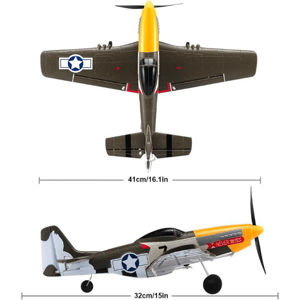 Roofworld RC Plane P51D Mustang RC-Fighter 4 Channel Remote Control Airplane with 6-Axis Gyro System, 1 Pack