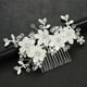 thumbnail image 3 of Nvzi Horquillas para el pelo de boda con flores para novias, peinetas con perlas de cristal, pinzas para el pelo, accesorios para el pelo de boda dorados, joyas, color blanco, 3 of 5