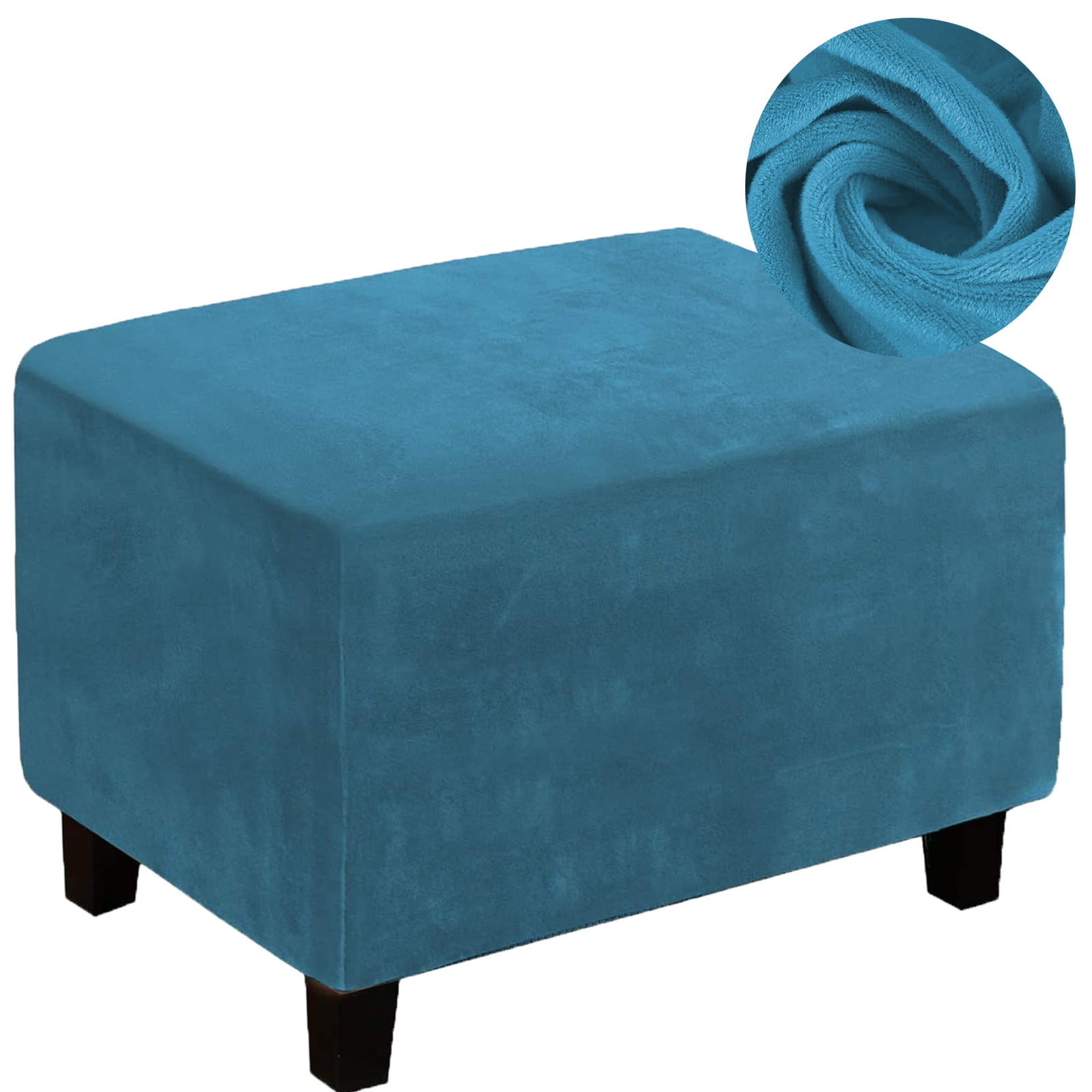 Topchances 1Piece Velvet Ottoman Stretch Slipcover, Blue