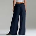 thumbnail image 3 of Linen Pants Women Wide Leg Palazzo Summer Flowy Pants Beach Vacation Clothes Elastic Waist Travel Trousers with Pockets Navy M, 3 of 5