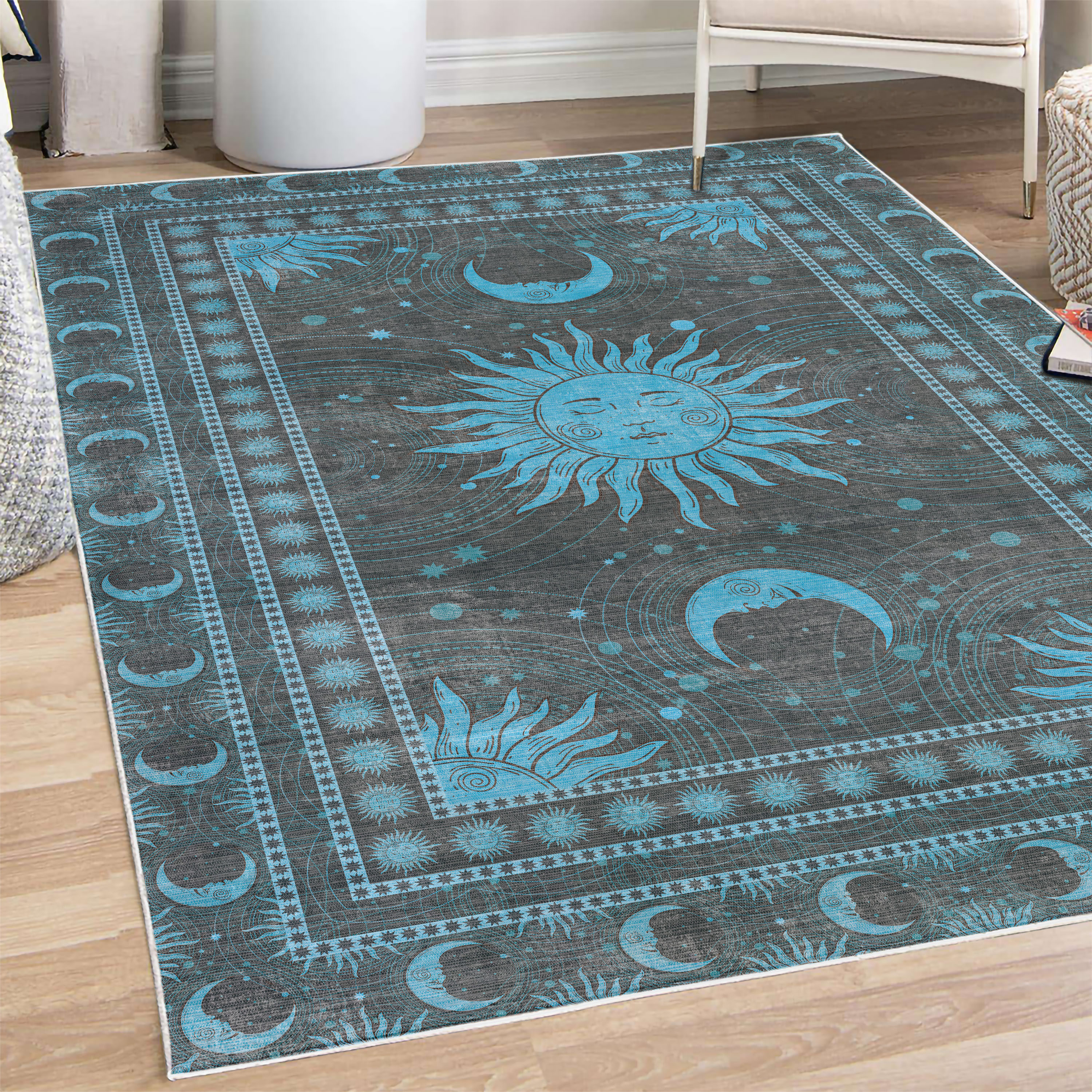 Ambesonne Sun and Moon Decorative Rug, Bohemian Hippie Colorful Decor ...
