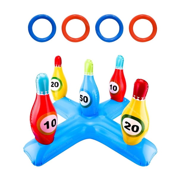 Juego de lanzamiento de bolos de PVC, suministros inflables ligeros para fiestas en la playa (azul)
