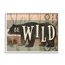 Stupell Be Wild Aztec Pattern Bear Silhouette Animals & Insects Painting White Framed Art Print Wall Art