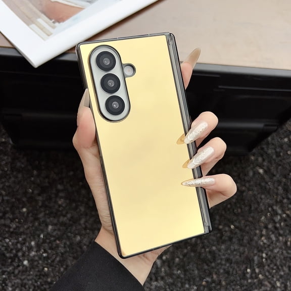 Decase for Samsung Galaxy Z Fold 7 Case, Shockproof Mirror Hard PC Cover, Slim Lightweight Glossy Protective Phone Case,for Galaxy Z Fold 7 Rugged Hard PC Back Cover with Hinge Protection,Gold