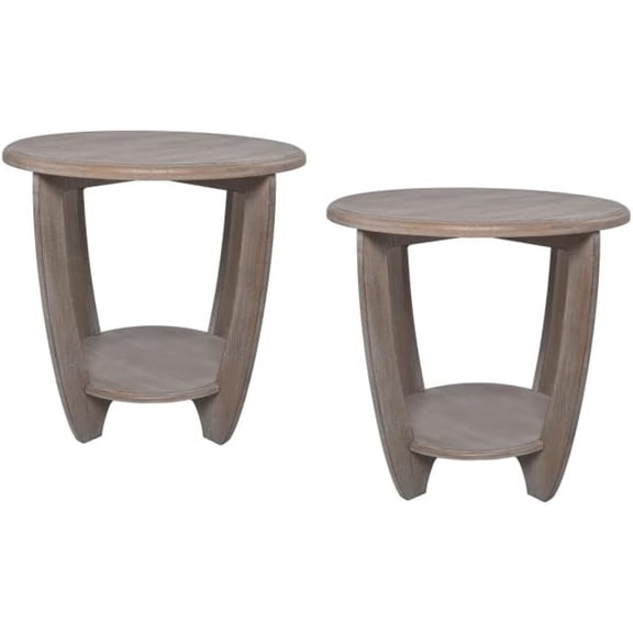 Set of 2 Rustic Farmhouse End Tables with Storage Shelf, French Country Modern Round Accent Side Table for Small Spaces, Vintage Grey Finish