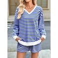 thumbnail image 5 of Women'S Striped Sets 2 Piece Outfits Long Sleeve Sweatshirt and Shorts Set Blue XL, 5 of 8