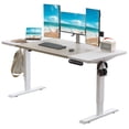 thumbnail image 2 of Electric Standing Desk 63x30 Inch, Height Adjustable Sit Stand Desk, Splice Board, 4 Memory Presets, Cable Basket, Side Hooks, Home Office Workstation, White Light Oak, 2 of 9