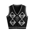 thumbnail image 1 of ZAXARRA Women Gothic Knitted Vest, Skeleton and Argyle Printed Pattern Tops, 1 of 7