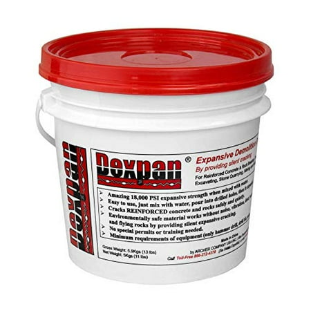 

Dexpan Expansive Demolition Grout 11 Lb. Bucket for Rock Breaking Concrete Cutting Excavating. Alternative to Demolition Jack Hammer Breaker Jackhammer Concrete Saw Rock Drill #1 (77-104 F)