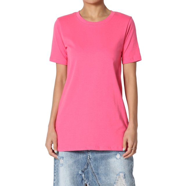 TheMoogan Women's Basic Cotton Span Crew Neck Relxed Slim Fit Tee Tunic Length T-Shirt