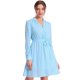 thumbnail image 1 of Vestido de gasa para mujer, cuello en V, decoración de botones, manga larga, vestidos con cinturón Azul M, 1 of 6