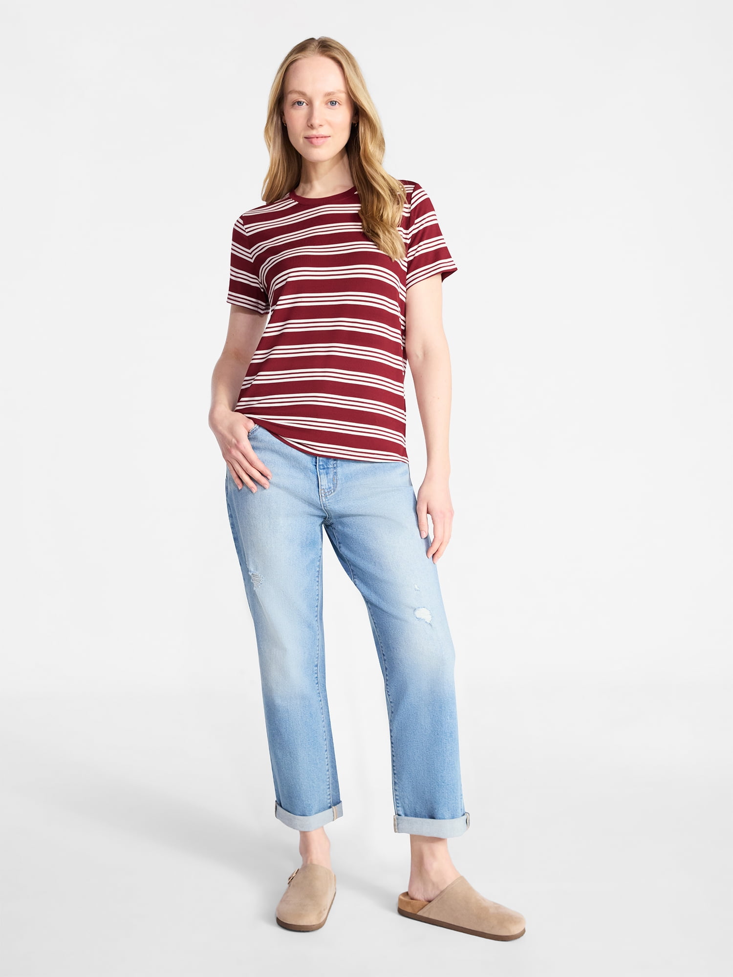 Time and Tru Women's Boxy Tee with Short Sleeves, Sizes XS-XXXL
