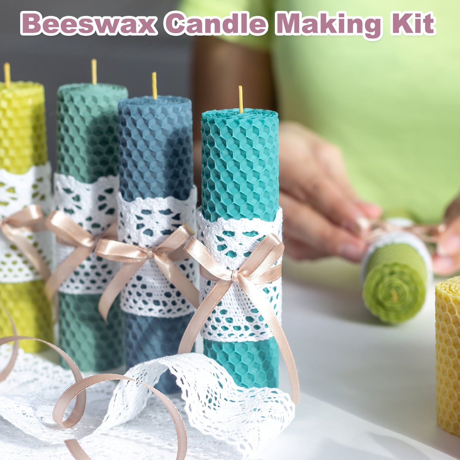 12pcs Beeswax Candle Making Kit, 8"x8" Multicolor Beeswax Sheet with 12pcs Wick