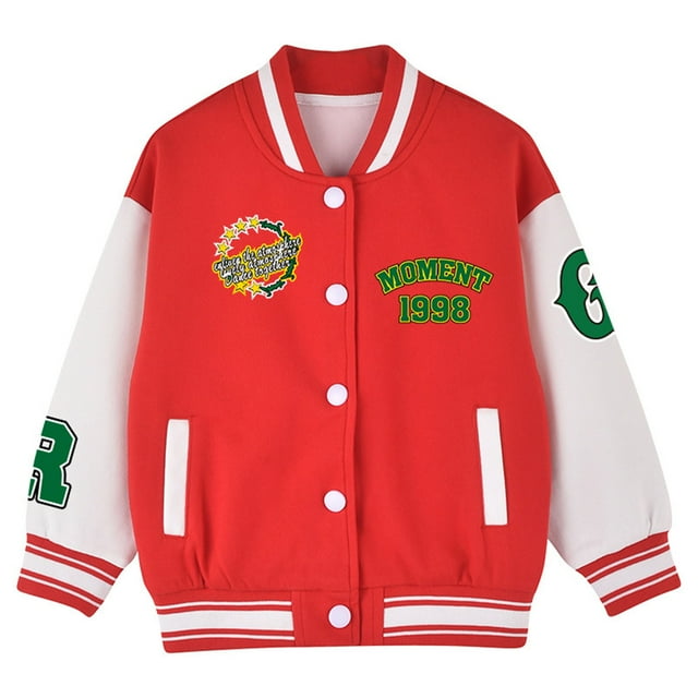 TIEVOSA Veste de Baseball pour Enfants Garçons Filles Manteaux d'Hiver Chauds Vêtements d'Extérieur Décontractés Coupe Ample Veste pour Jeunes avec Poches pour Usage Quotidien pour 4-5 Ans (Rouge)