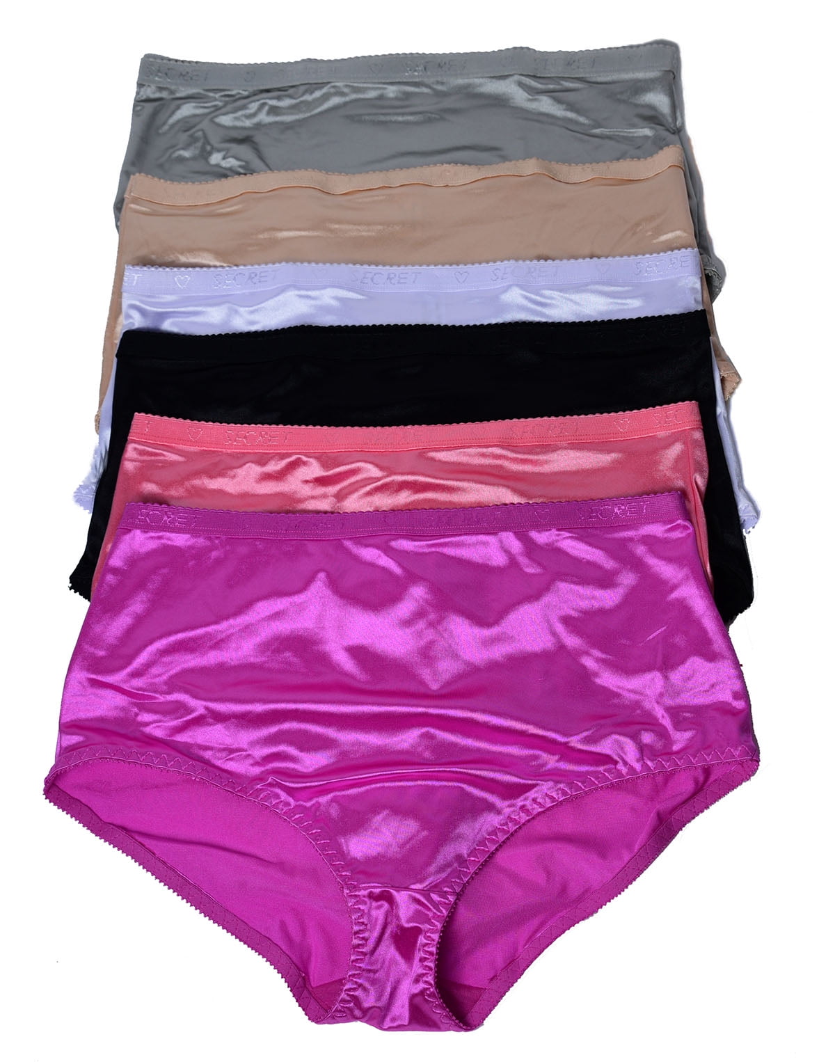 Women Satin High Waist Brief 6 Pack Of Plus Size Plain Satin Underwear Size L 10072