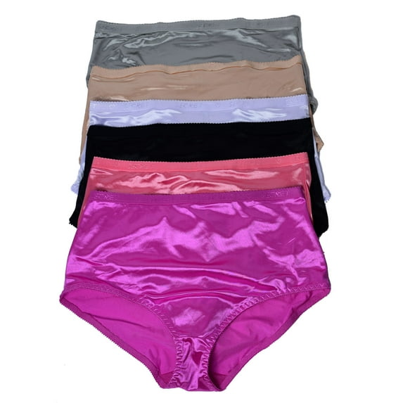 Women Satin High Waist Brief 6 pack of Plus Size Plain Satin Underwear Size L (10072)