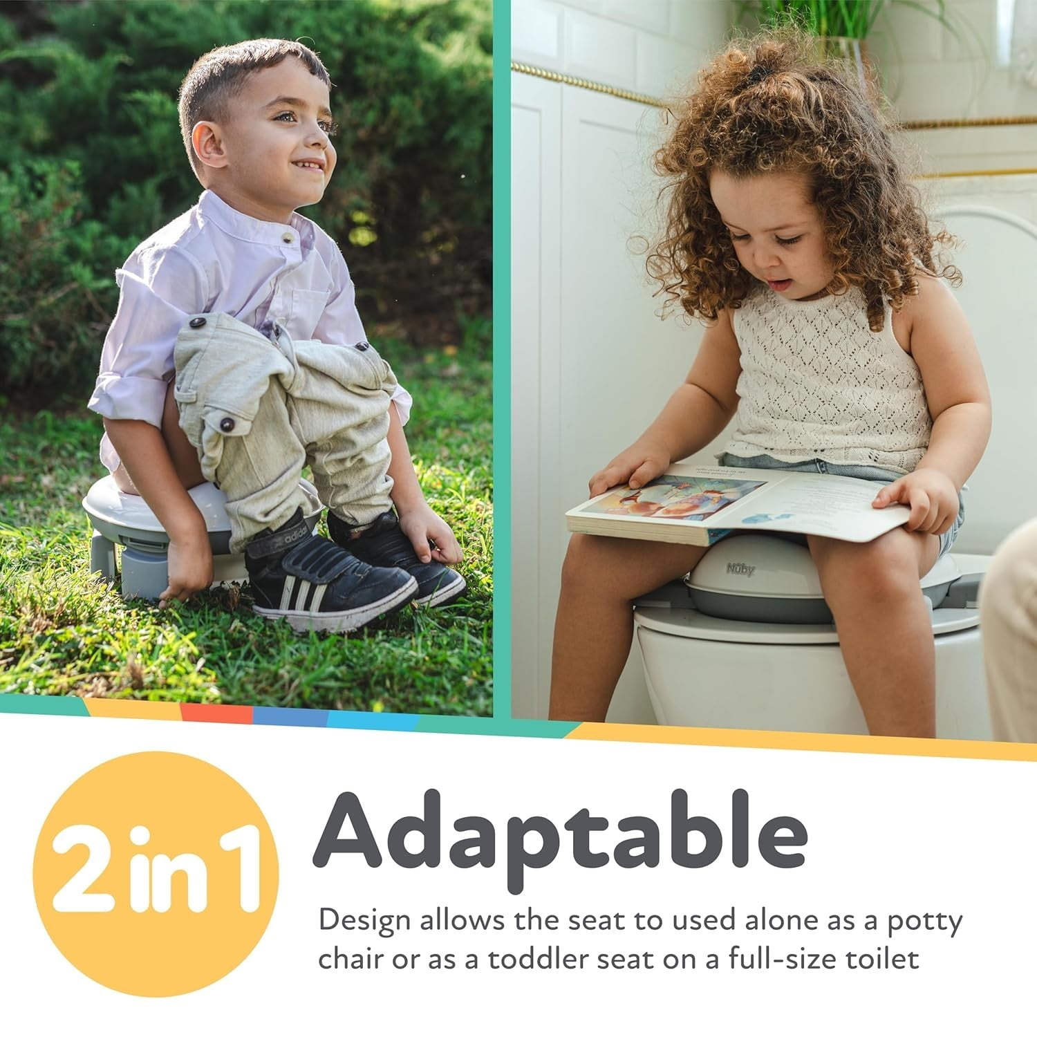 Nuby Portable Potty and Toilet Training Seat with Disposable Bags and Travel Bag, Gray/White