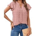 thumbnail image 1 of Women 2023 Summer V Neck Ruffle Short Sleeve Blouse Swiss Dot Flowy Shirt Tunic Top, 1 of 4
