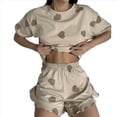 thumbnail image 2 of Conjunto de Pijama Estampado para Mujer: Jersey de Corta y Pantalón Corto Corazón de Amor Marrón L, 2 of 8