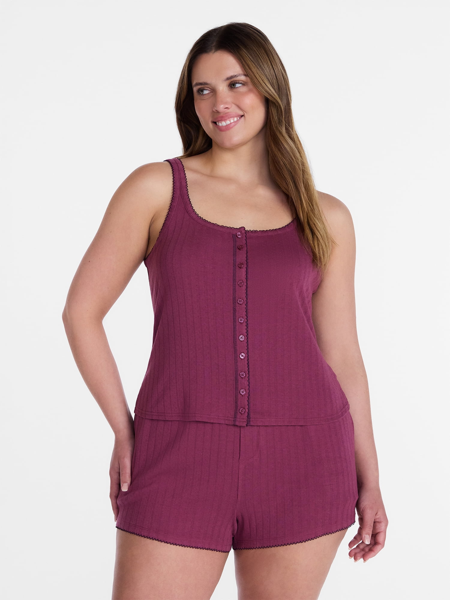 Joyspun Women's Pointelle Tank Top and Shorts Pajama Set, 2-Piece, Sizes XS-3X