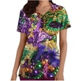 thumbnail image 2 of Uootdi Scrubs for Women V Neck Short Sleeve Mardi Gras Mask Print Lightweight Medical Work Tops Gift, 2 of 5