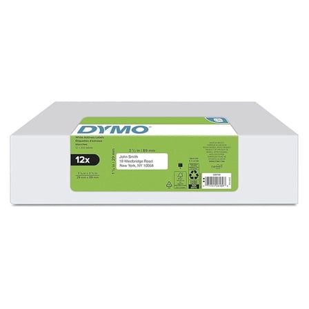 Authentic LW Mailing Address Labels for LabelWriter Label Printers, White, 1-1/8" x 3-1/2", 12 Rolls of 350 (4200 Total)