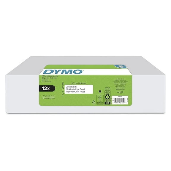 Authentic LW Mailing Address Labels for LabelWriter Label Printers, White, 1-1/8" x 3-1/2", 12 Rolls of 350 (4200 Total)