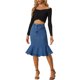 thumbnail image 2 of Falda de mezclilla con cola de pez CURVOSPORT para mujer, falda ajustada de cintura alta con volantes, 3XL, azul oscuro, 2 of 6