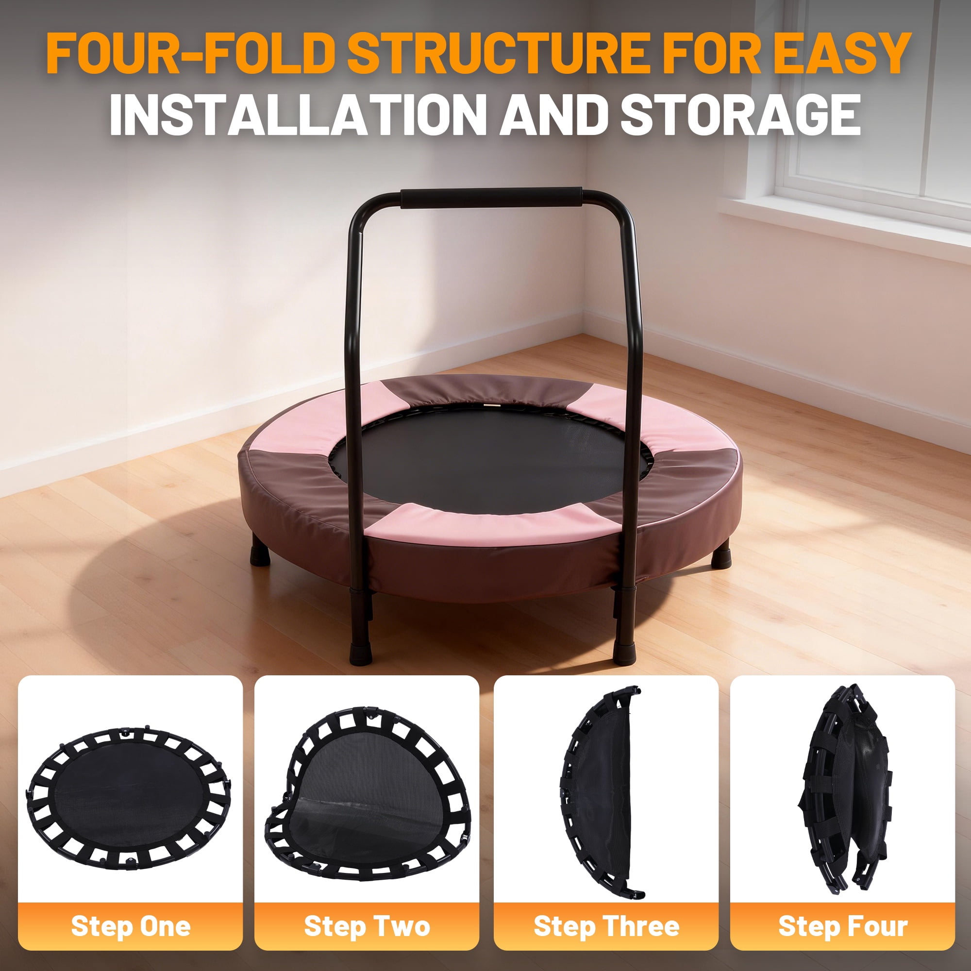 36 inch Mini Trampoline for Toddlers, SHINPT Foldable Trampoline for Kids for Birthday Gift, 36" Toddler Trampoline Indoor/Outdoor with Handle, Small Trampoline for Backyard, Patio, Lawn, Garden