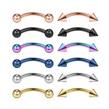 Yageerya 12pcs Stainless Steel Studs Curved Eyebrow Nose Lip Earrings Piercings Jewelry Simple Body Piercing Jewelry
