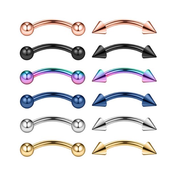 12 piezas de acero inoxidable, pendientes curvos para cejas, nariz, labio, piercings, joyería sencilla para piercing corporal.