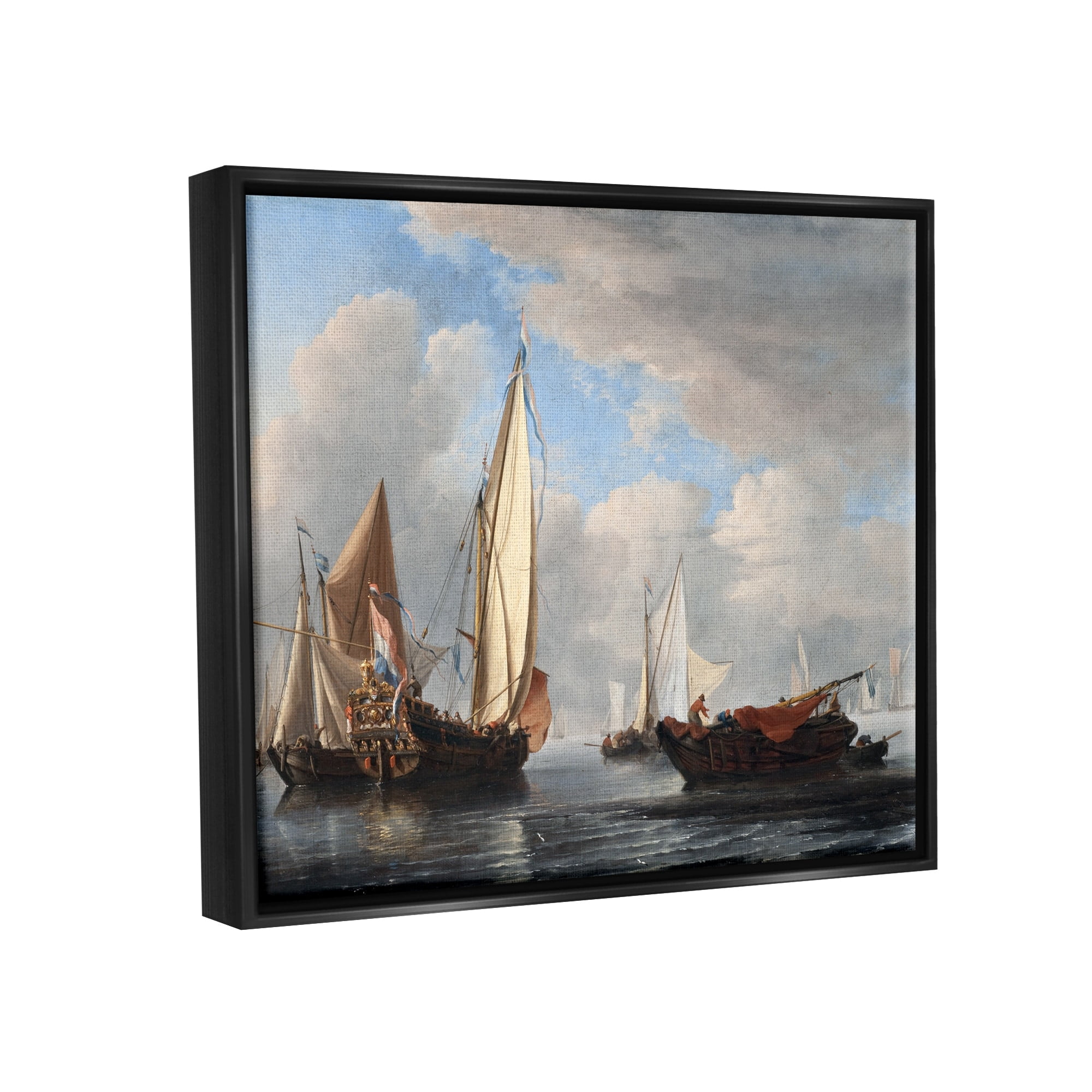 Stupell Industries Yacht and Other Vessels Willem van de Velde Classic Painting Painting Jet Black Floating Framed Canvas Print Wall Art, Design by one1000paintings