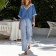 thumbnail image 6 of Bosfbaoi Two Piece Sets for Women V Neck Short Sleeve Top and Striped Wide Leg Pants Casual Womens Summer Outfits, 6 of 8